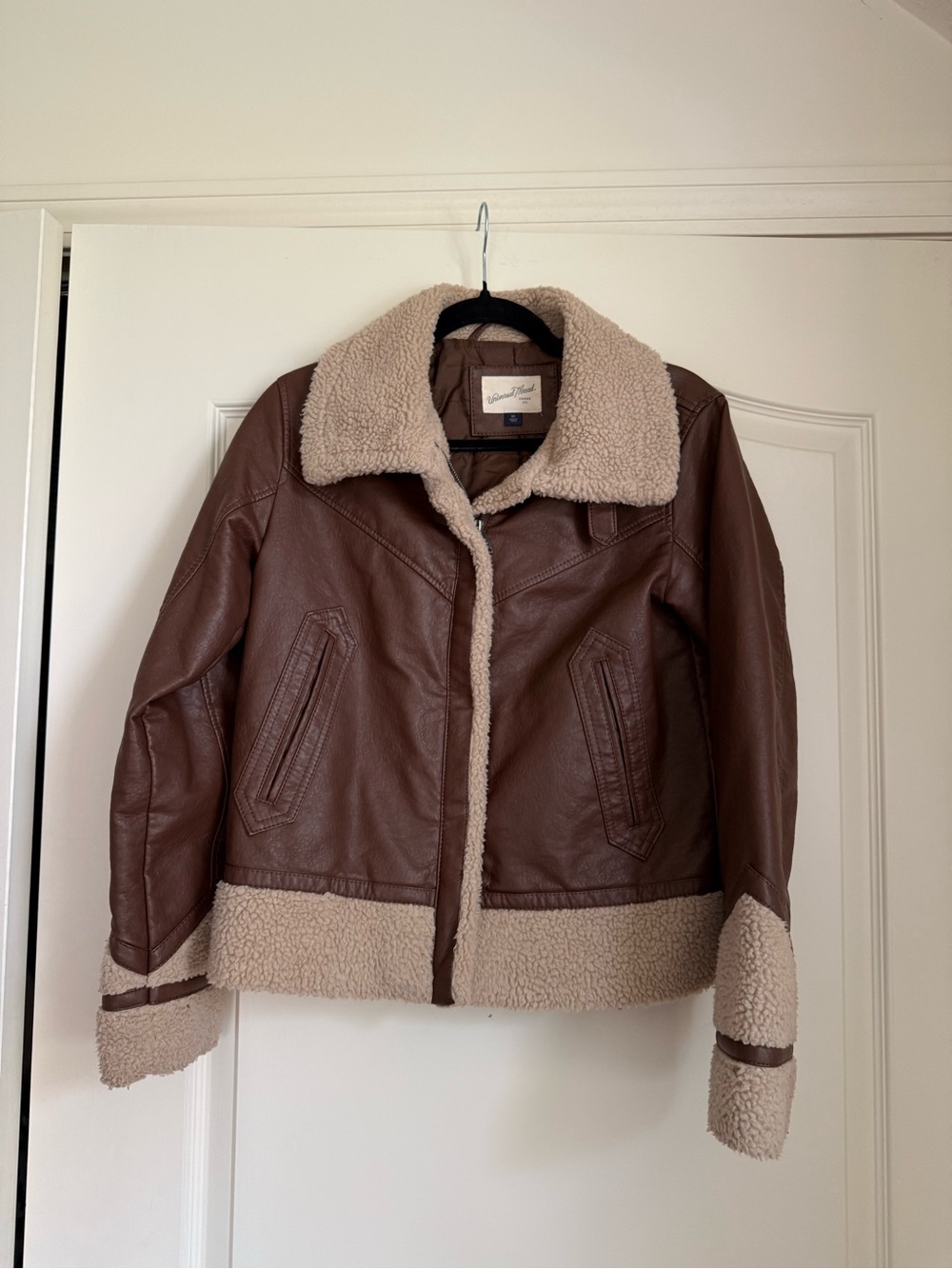 Universal Thread Brown Faux Leather Sherpa-Trim Jacket